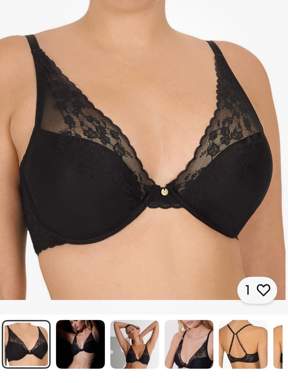 Natori 721191 Black Cherry Blossom Lace Underwire convertible Bra 32G (DDDD)